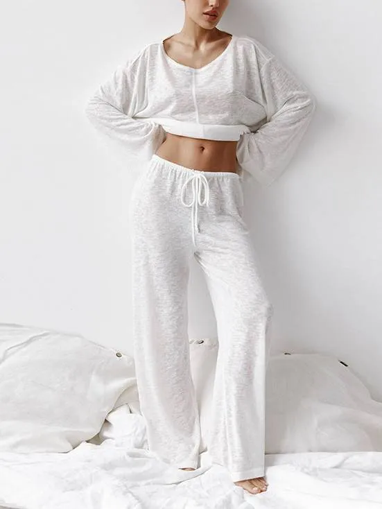 Round Neck Long Sleeve Trousers Two-Piece Home Clothes