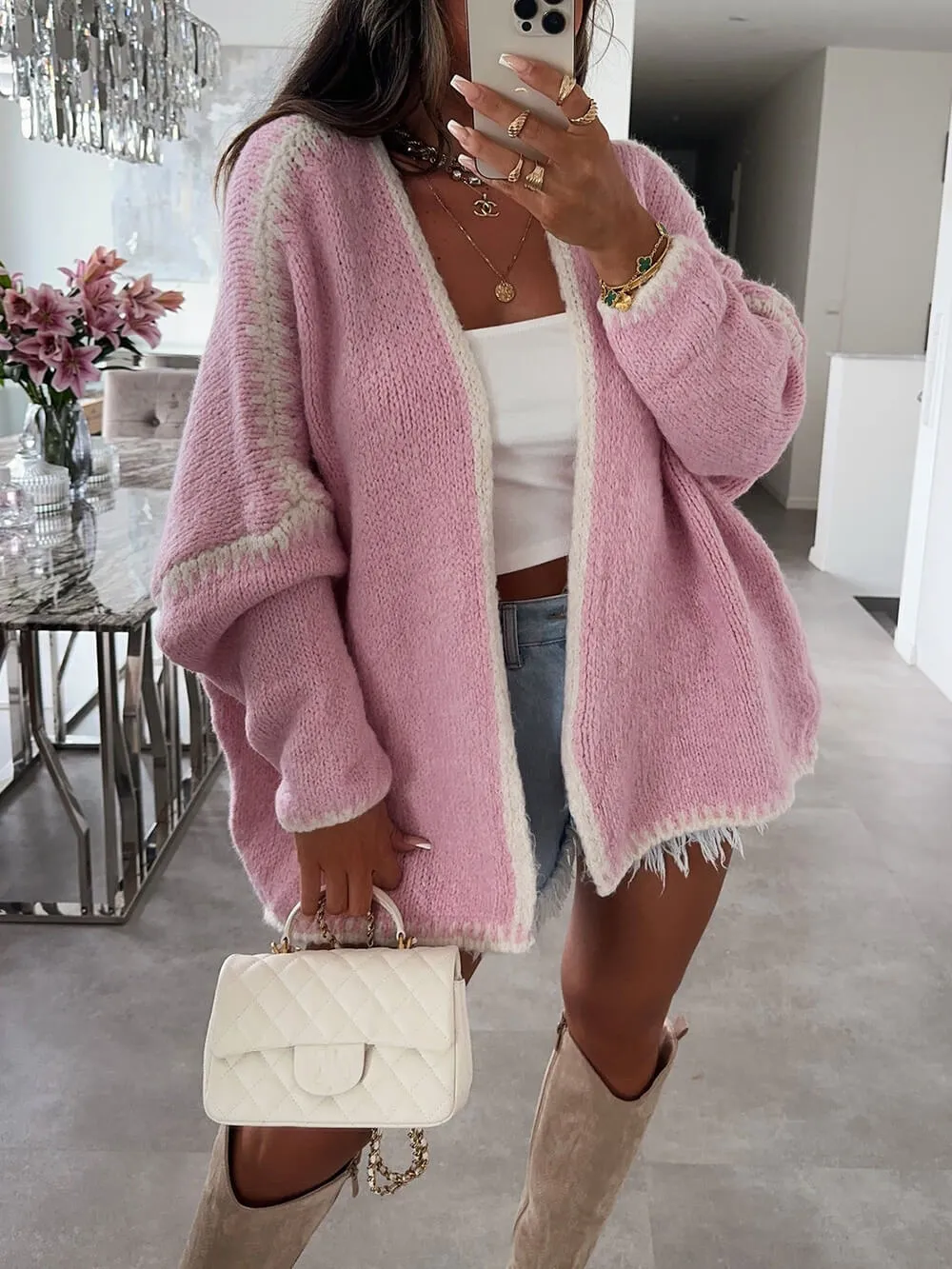 INS Style Thick Needle Imitation Wool Knitted Loose Cardigan