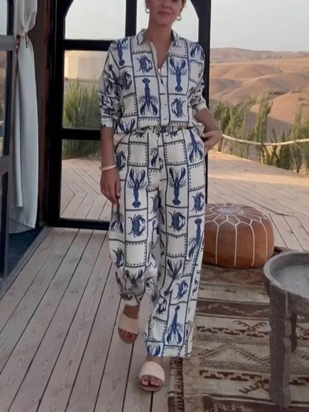 Unique Fun Lobster Pattern Printed Loose Shirt