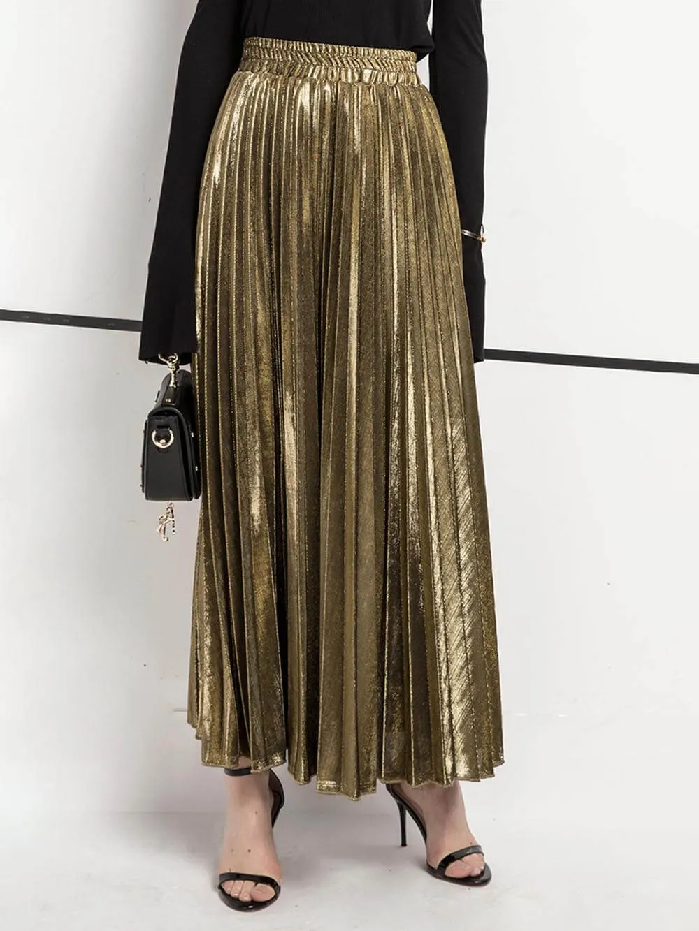 Retro Pleated High Waist A-Line Skirt