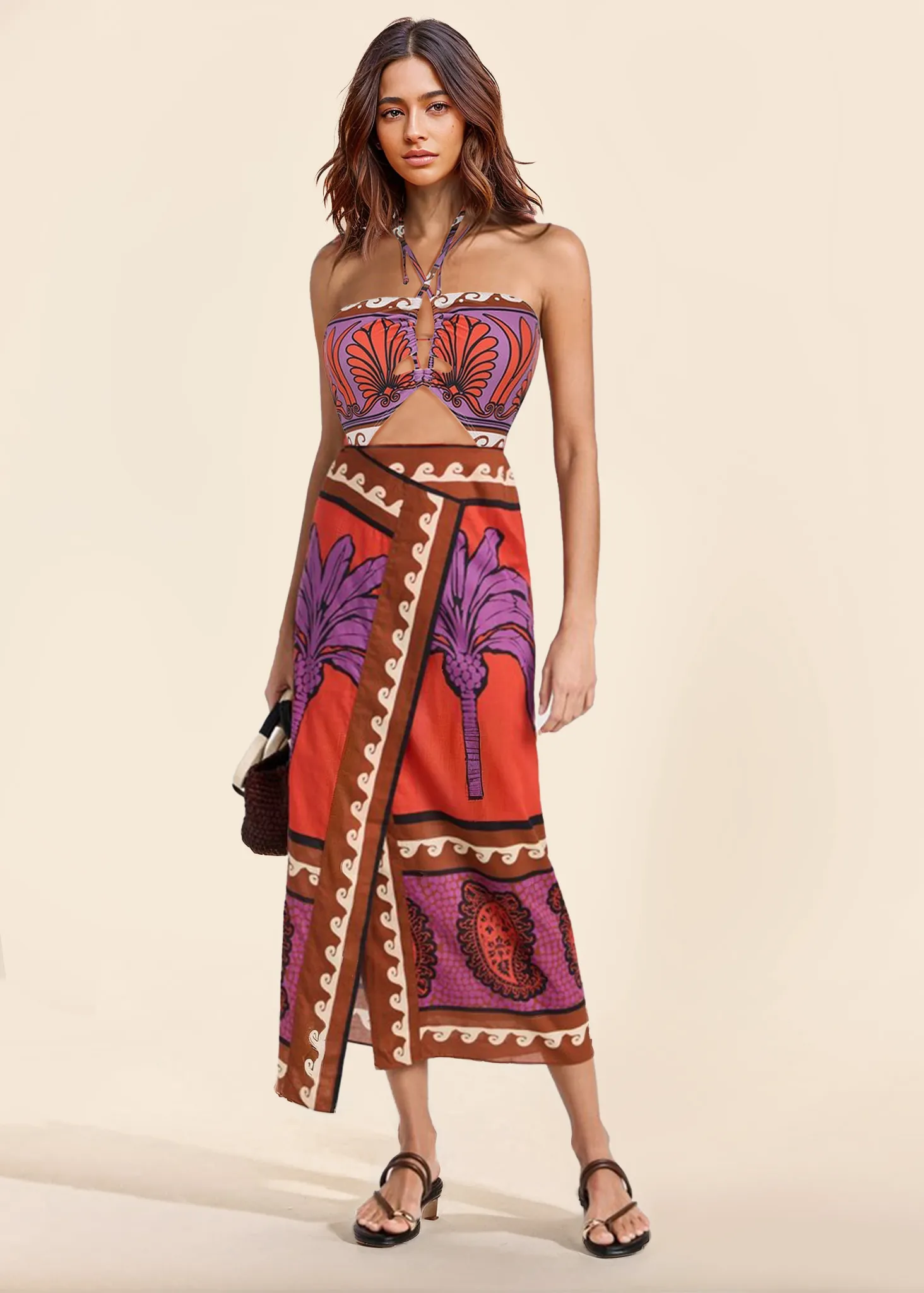 Unique Palm Tree Floral Slit Skirt