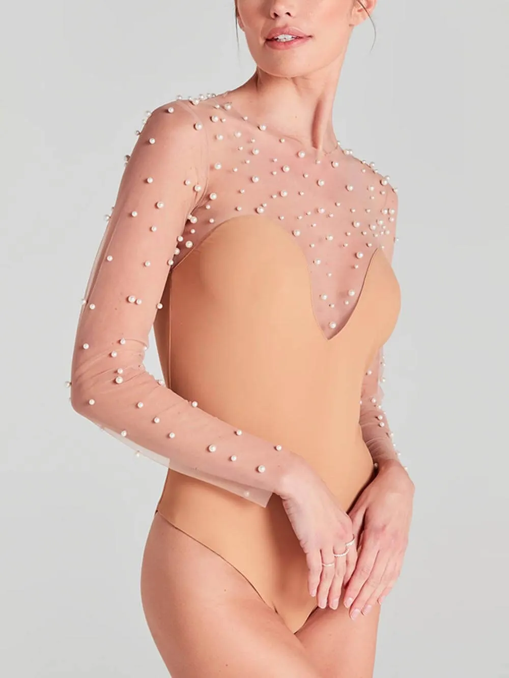 Exquisite Long-Sleeved Inner Beaded Jumpsuit