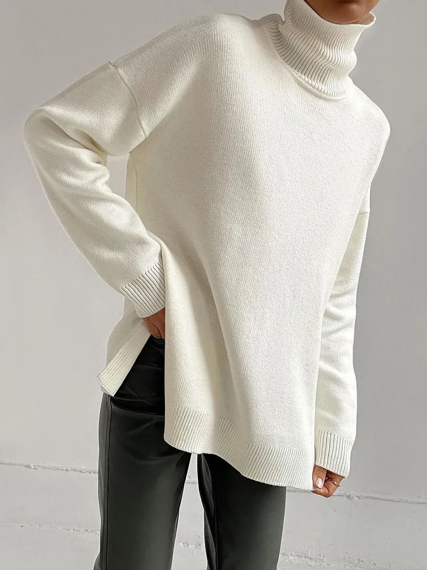 Side Slit Turtleneck Knitted Sweater