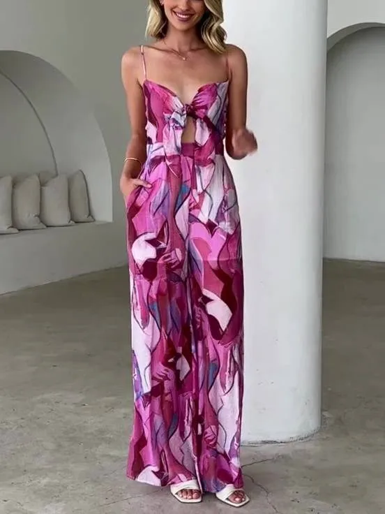 Printed suspender jumpsuit