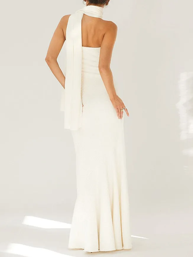 Fashion Strapless One Shoulder Fishtail Maxi Dress