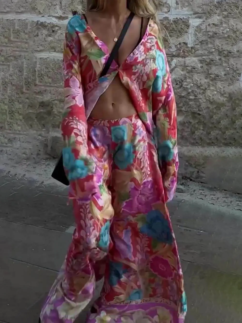 Unique casual floral Print Button Down Oversized Blouse