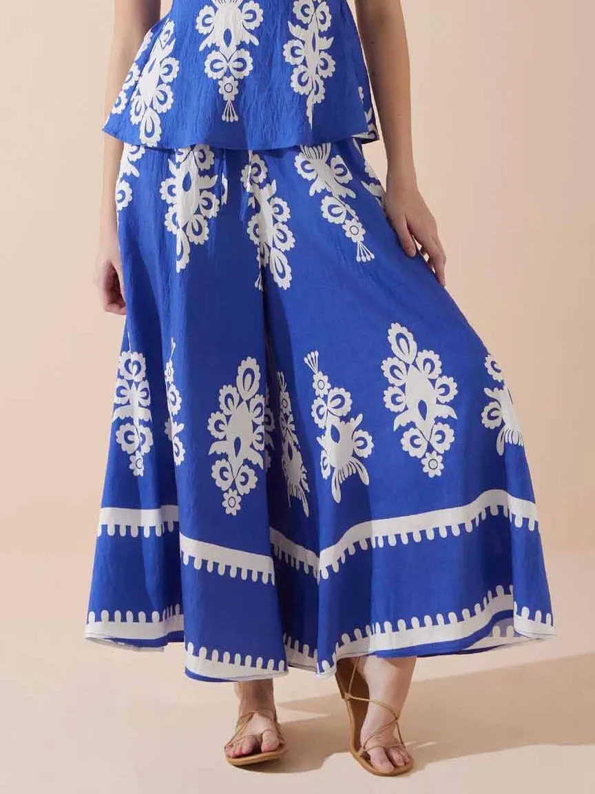 Exquisite Ethnic Style Contrasting Loose Wide-leg Pants