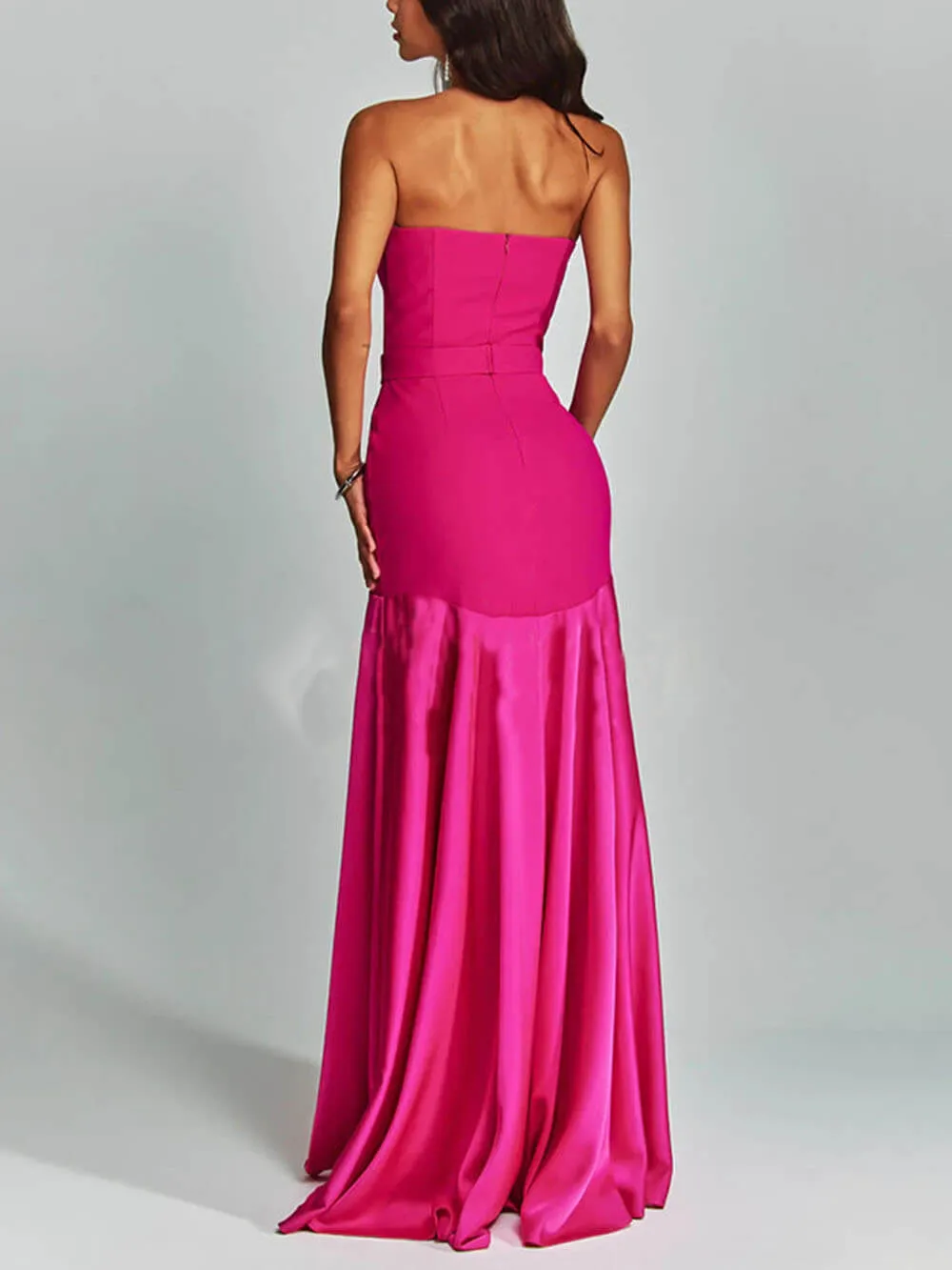 Elegant Mermaid Style Off Shoulder Sheer V-neck Satin Hem Party Maxi Dress