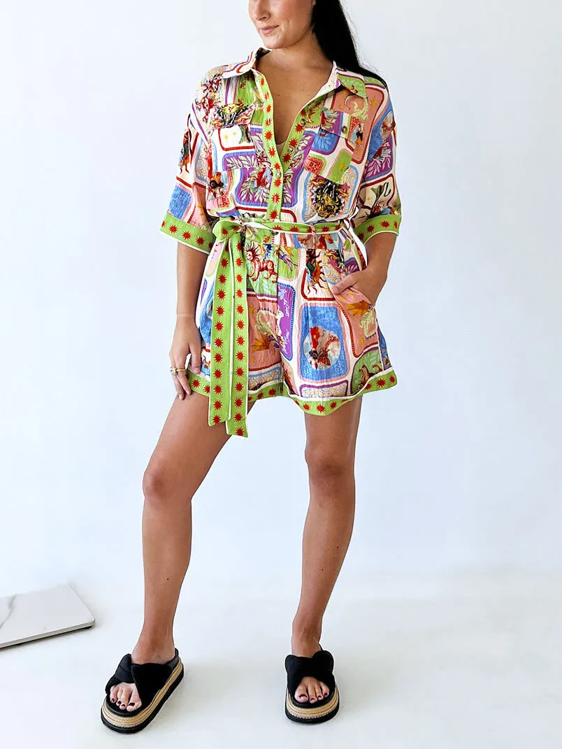 Unique Printed Holiday Shorts Jumpsuit