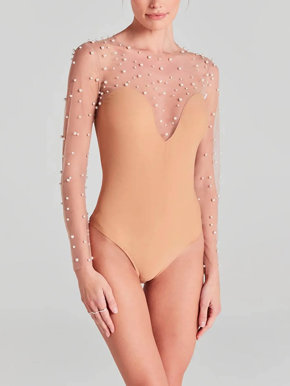 Exquisite Long-Sleeved Inner Beaded Jumpsuit