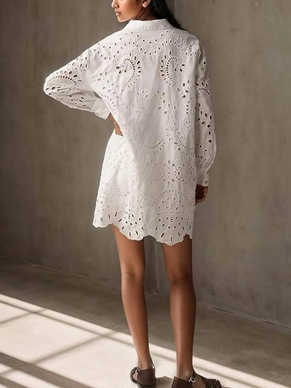 Fashionable Loose Embroidered Hollow Shirt