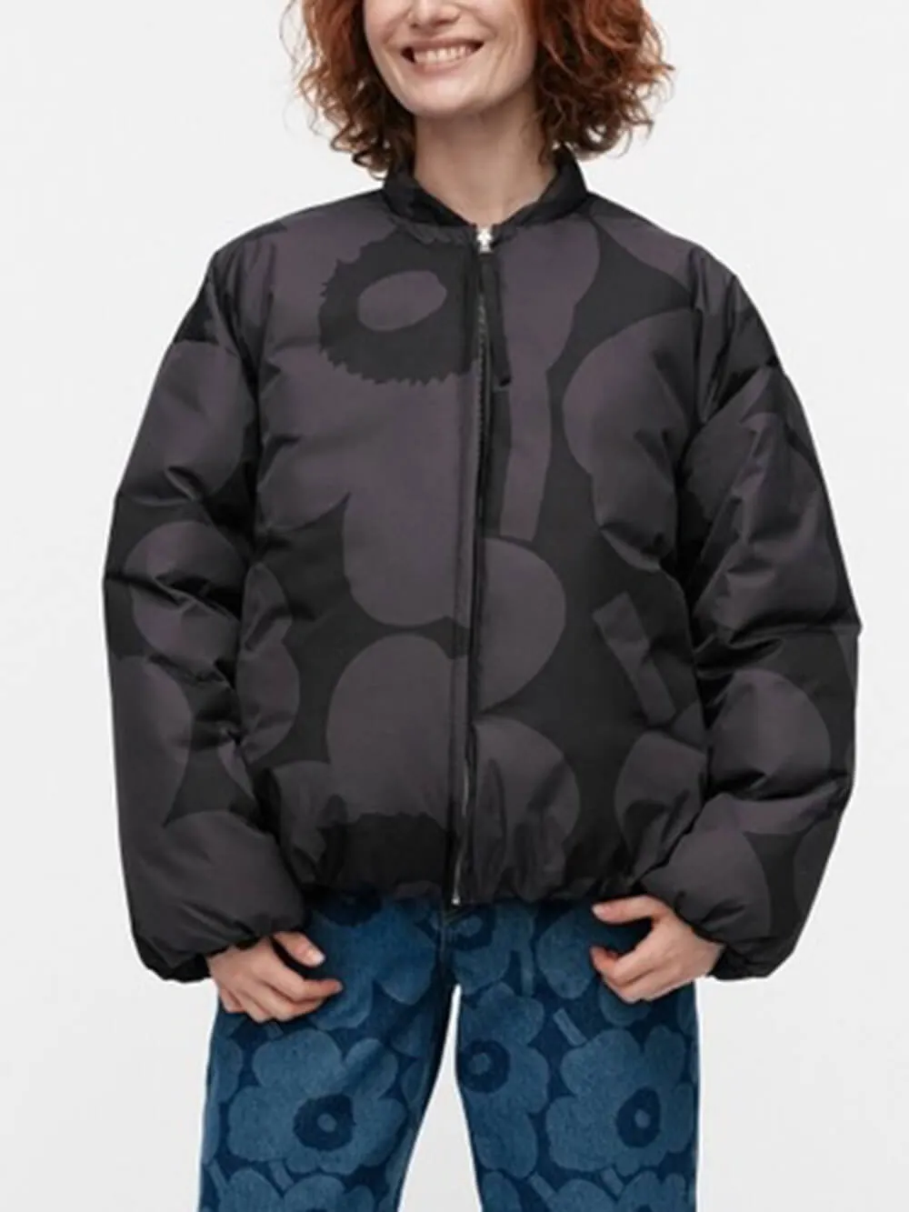 OverSize Style Stand Collar Bomber Jacket Printed Coat
