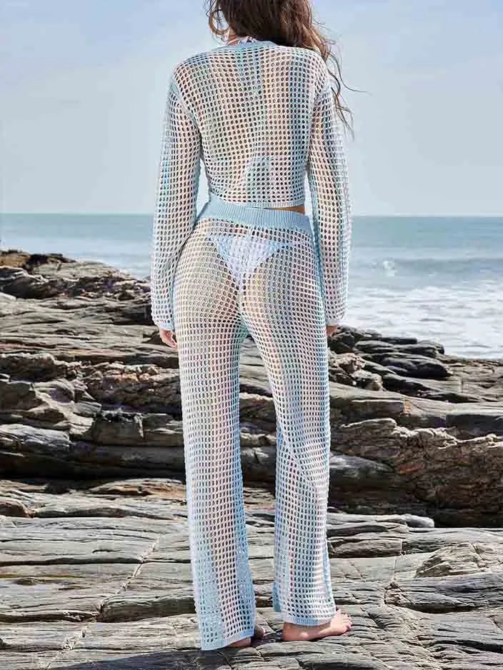 Beach Stripe Stitch Swimsuit Cover-up Two-Piece Set