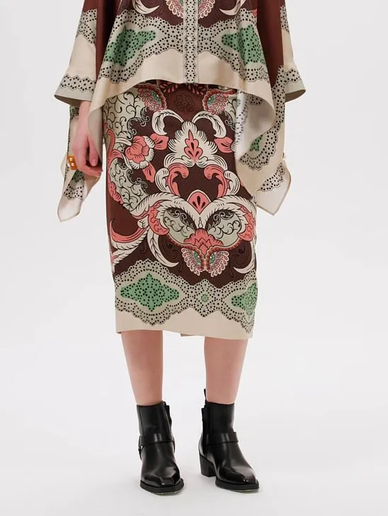 Vintage Art Floral Print Skirt