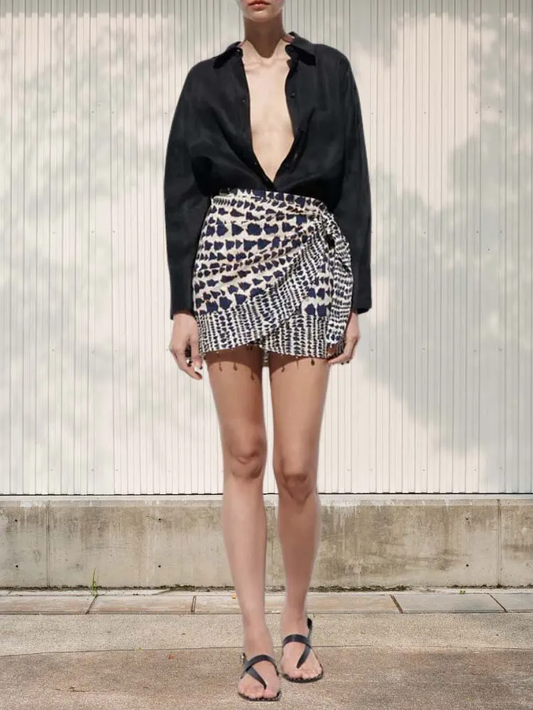 Retro Ethnic Beaded Geometric Print Skirt