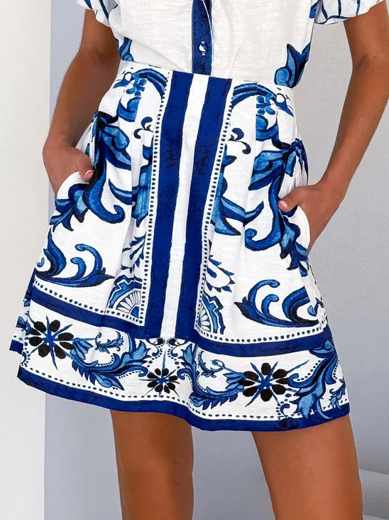 Exquisite Painted Floral Print Short Skirt