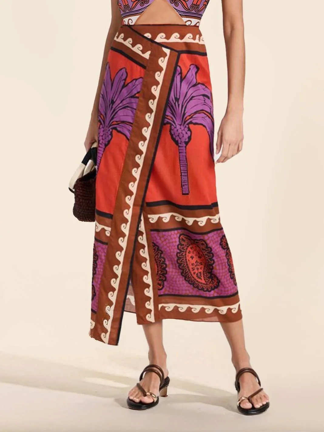 Unique Palm Tree Floral Slit Skirt