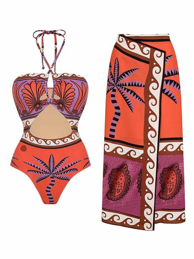 Unique Palm Tree Floral Slit Skirt