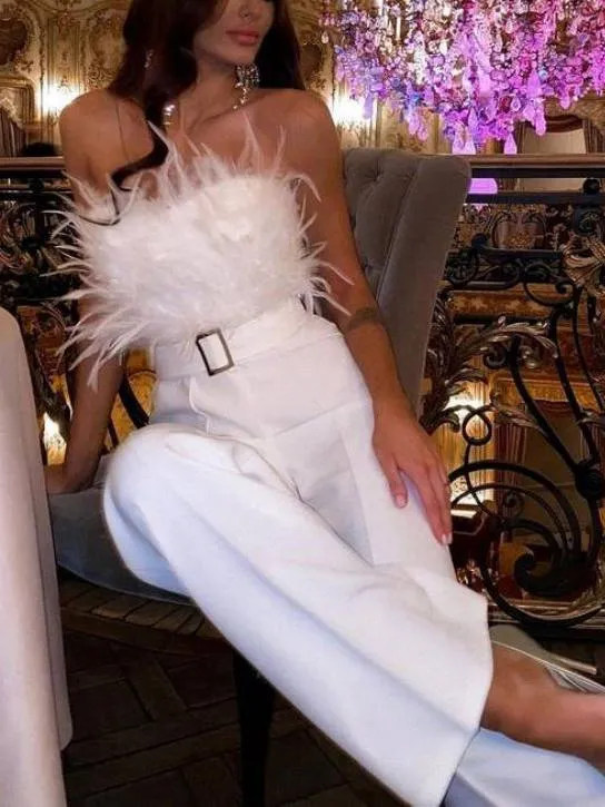 Feather Tube Top Sexy Fashion Jumpsuit