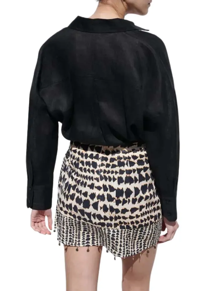 Retro Ethnic Beaded Geometric Print Skirt