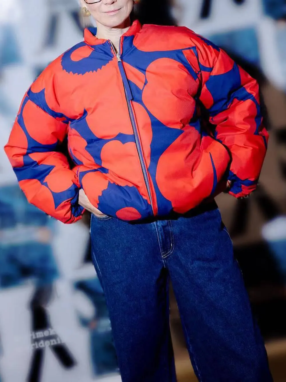 OverSize Style Stand Collar Bomber Jacket Printed Coat