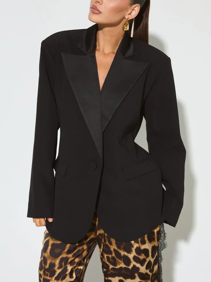 Fashion Solid Color Satin Patchwork Loose Suit Jacket