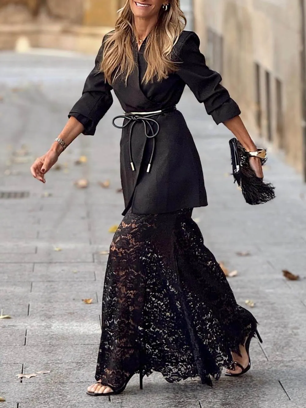 Chic Floral Lace High Rise Elastic Waist Maxi Skirt
