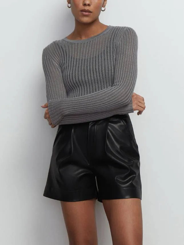See-through Slim-fit Crewneck Long-Sleeved Thin Sweater