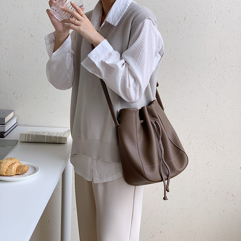 Drawstring Pleated Tote Crossbody Bag