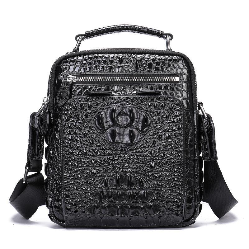 Men's Crocodile Pattern Shoulder Bag Leather Adjustable Shoulder Strap Business Crossbody Bag