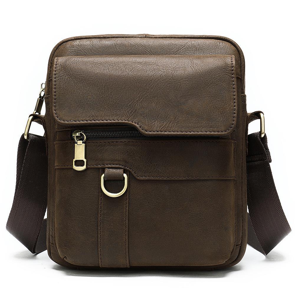 Comfy Leather Men's Soft Shoulder Bag Solid Color Zipper Crossbody Bag