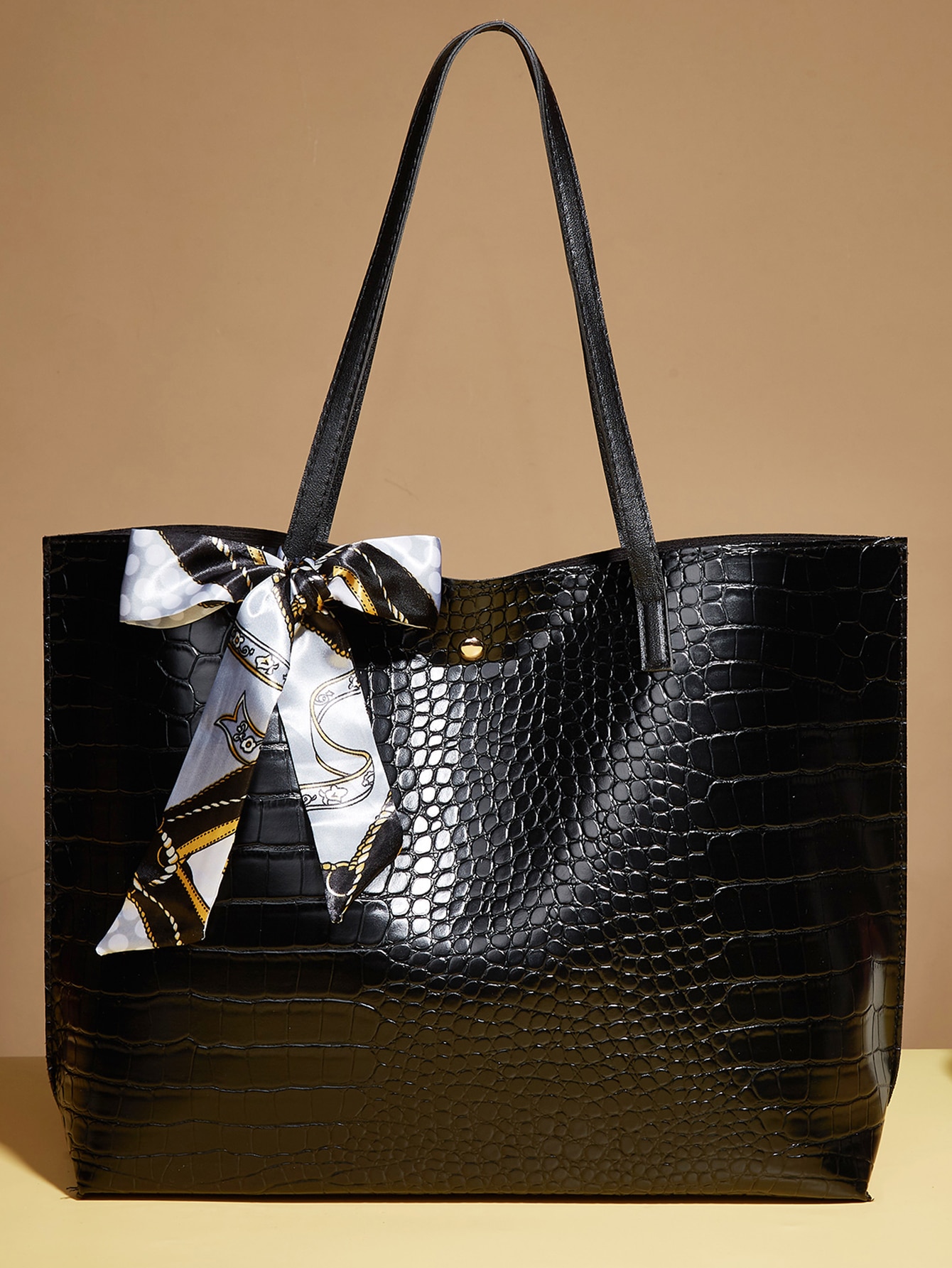 Croc-embossed silk scarf with one-shoulder tote