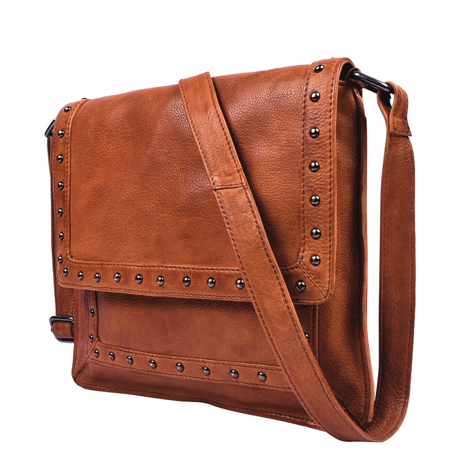 Cognac Monroe Leather Concealed Carry Crossbody Purse