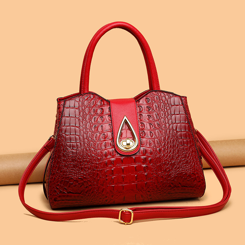 Crocodile Embossed Fashion Simple Middle-aged Mother Portable Shoulder Bag