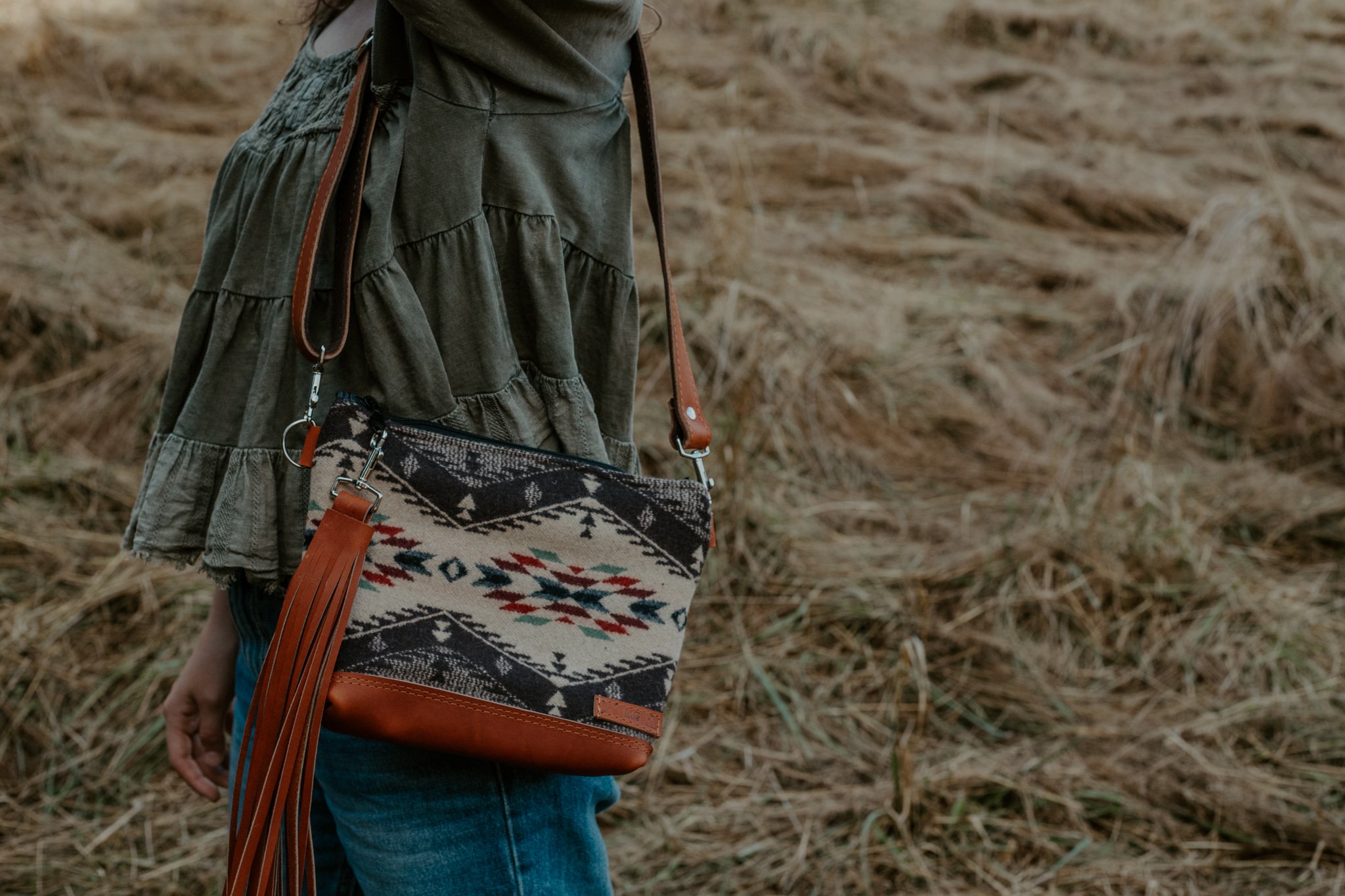 HIP  SLING BAG IN SPIRIT OF THE PEOPLE + COGNAC LEATHER