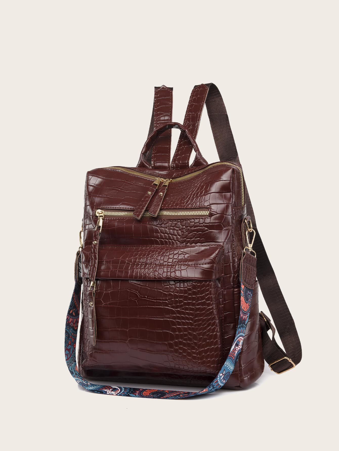 Minimalist style crocodile embossed feature backpack