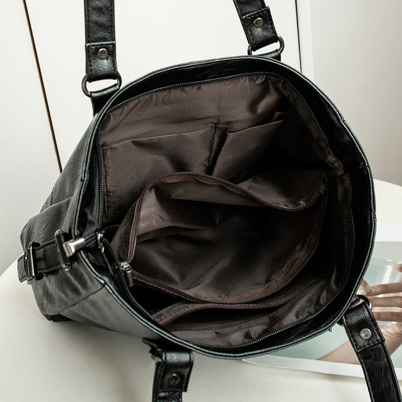 Spliced Large Capacity Soft Leather Tote Bag