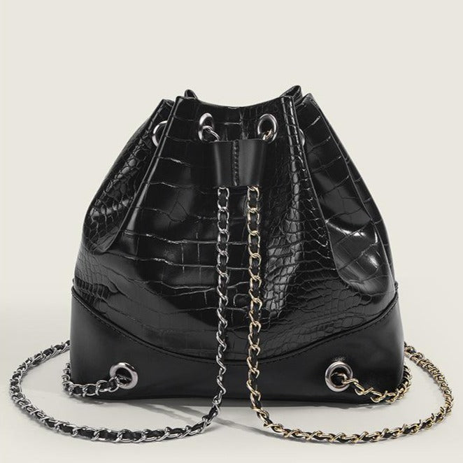 Bucket Bag Women Tide Crocodile Pattern Backpack Fashion Joker Gold And Silver Chain Shoulder Bag