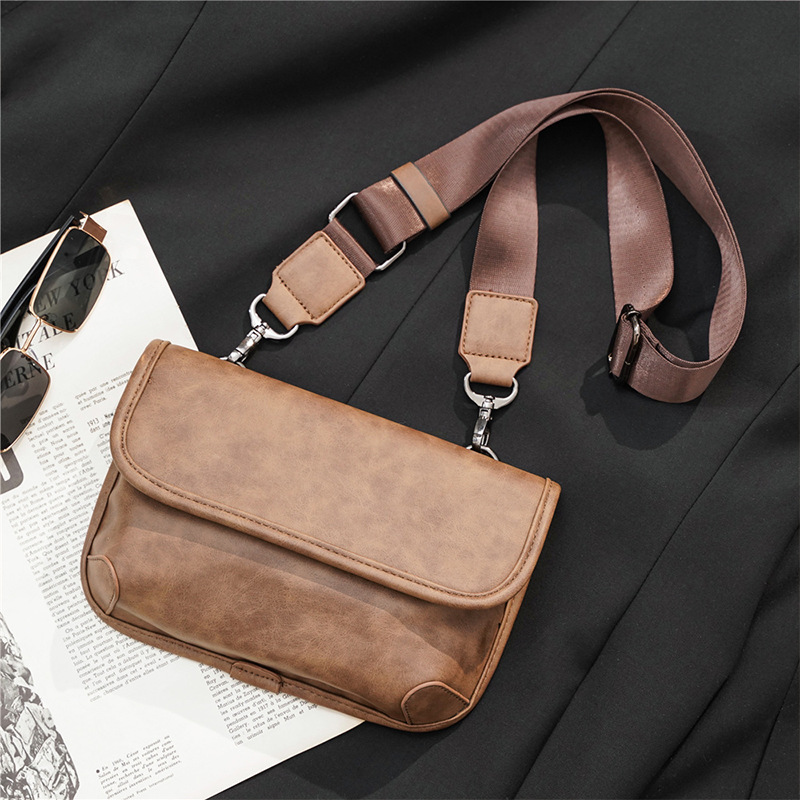 Retro Casual Simple Trendy Men Solid Color Single Shoulder Diagonal Small Square Bag