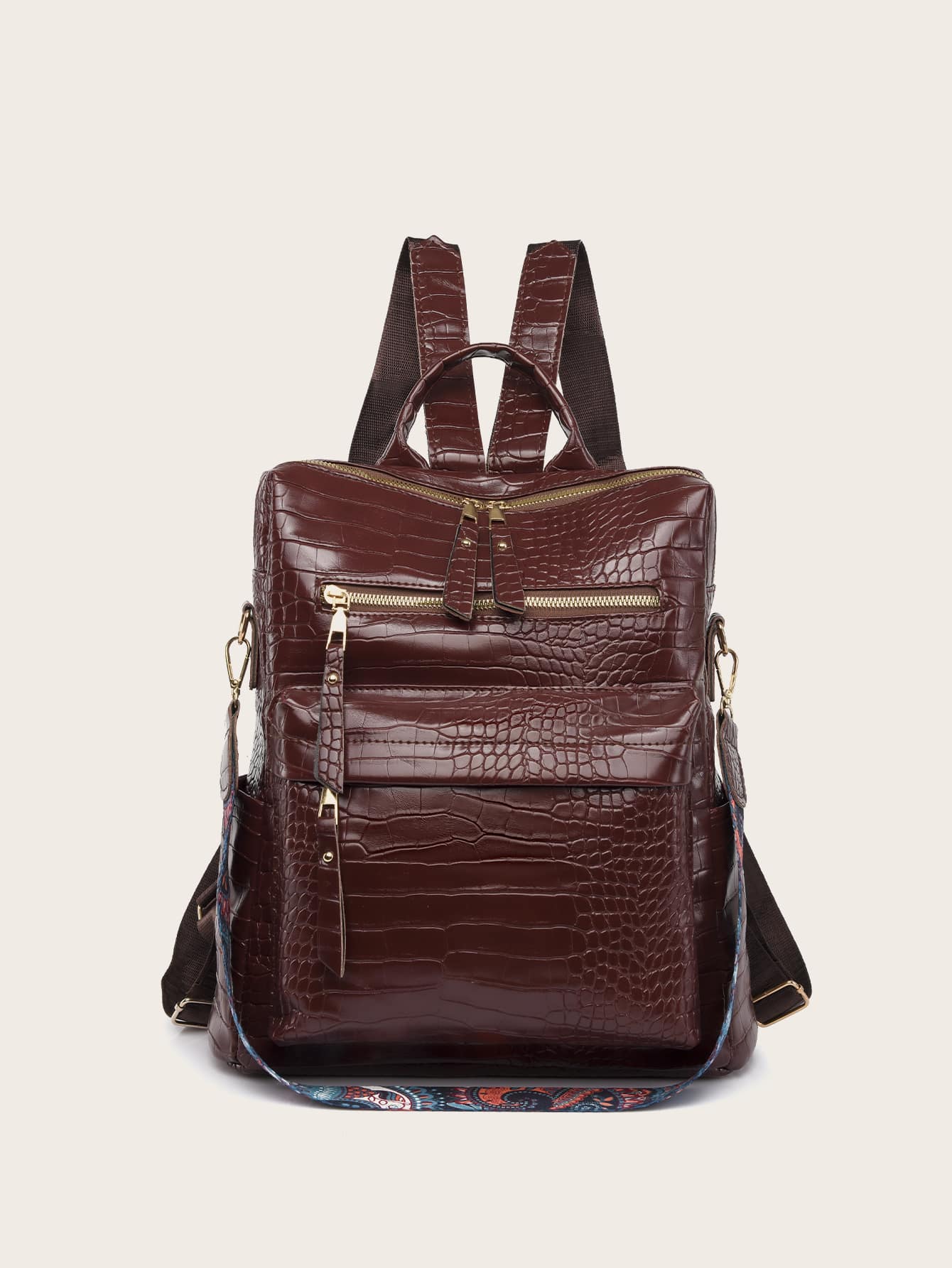 Minimalist style crocodile embossed feature backpack