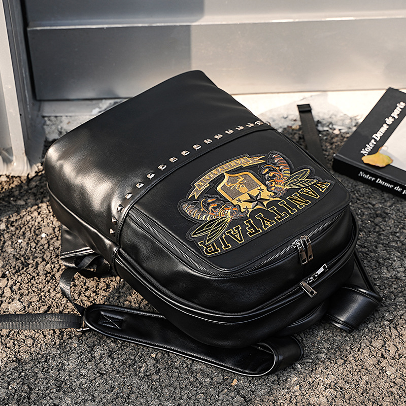 Embroidered Pattern Rivet Men's Backpack