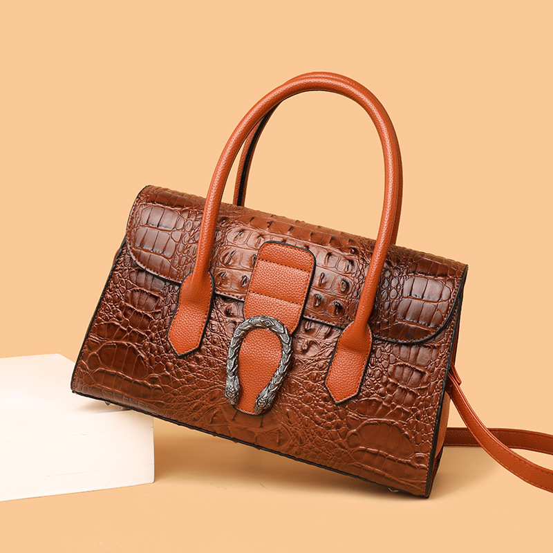 New Fashion Top Leather Crocodile Textured Tote