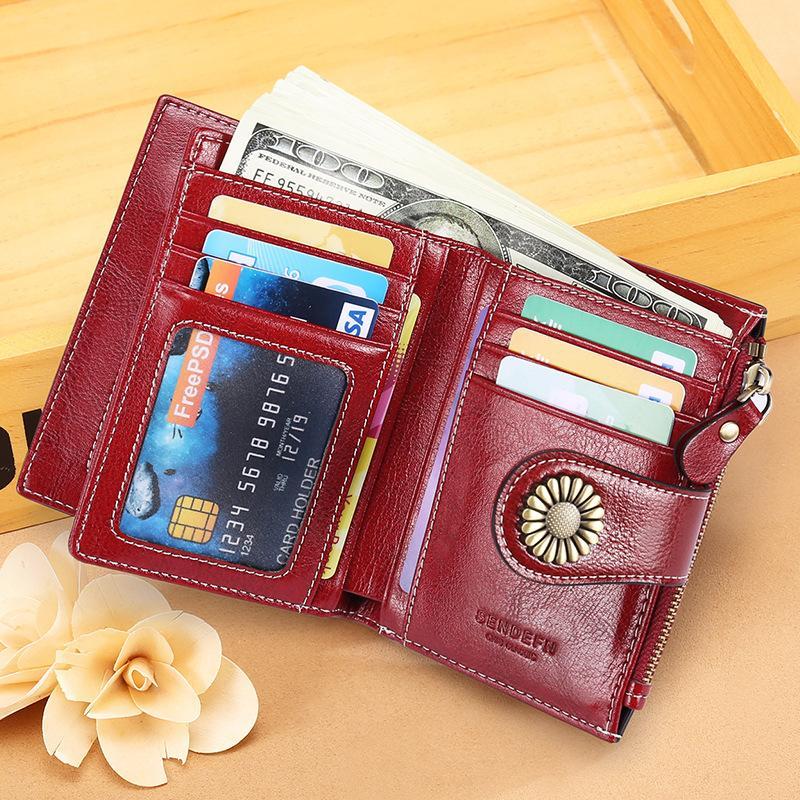 Women Wallet Genuine Leather Bifold Purse