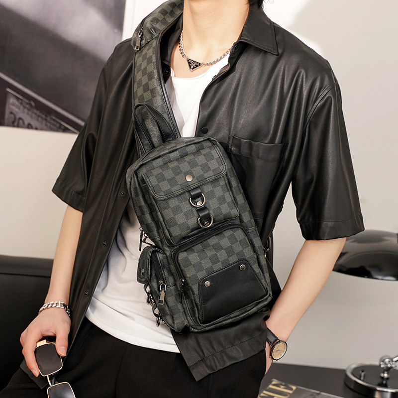 New Light Business Men Chest Back Plaid Single Shoulder Crossbody Bag
