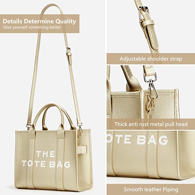 The Tote Bag for Women, Leather Tote Bag with Zipper Sturdy Tote Purse Crossbody Hand Bag