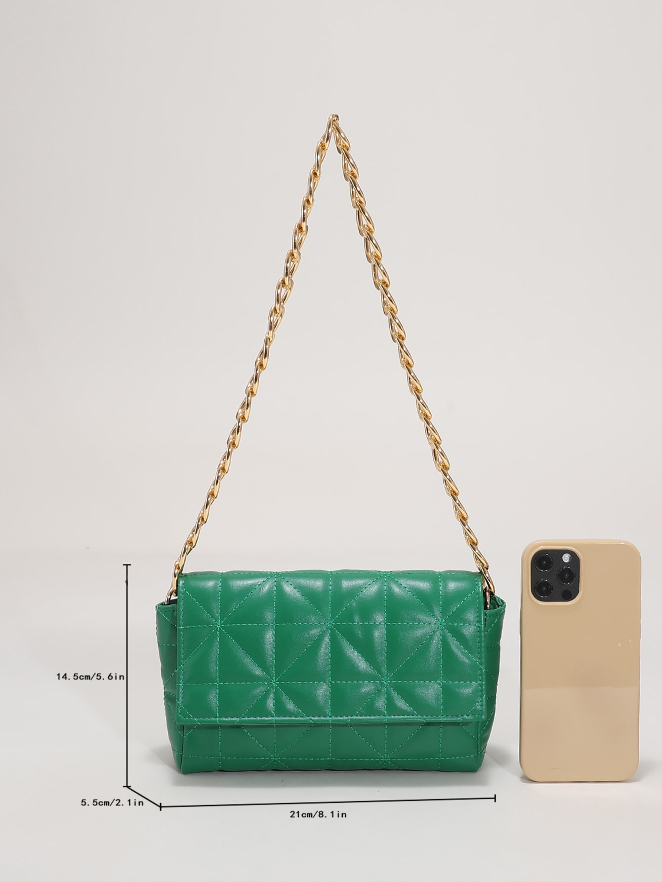 Minimalist quilted chain-embellished square bag