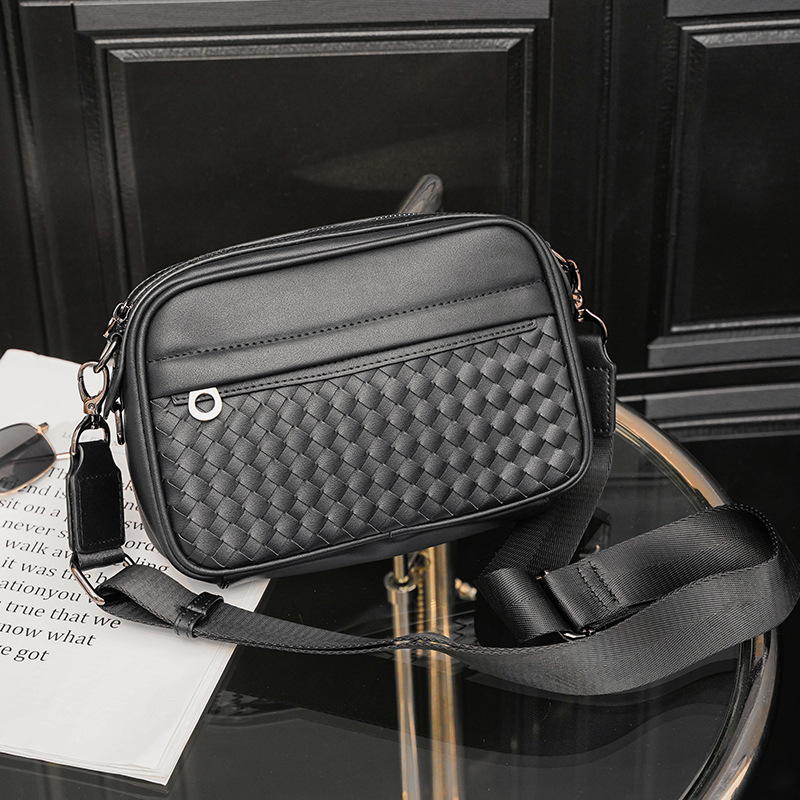 Trendy Simple Hand-woven Small Square Bag For Young Street Men With One Shoulder