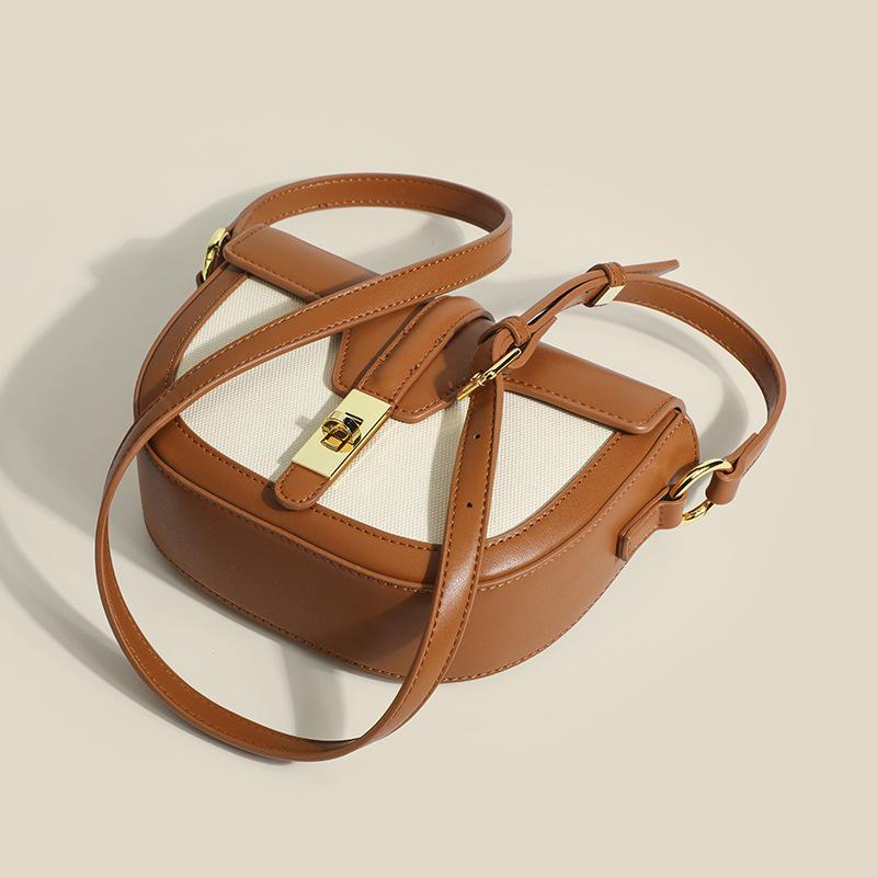 High-grade Contrast Saddle Bag Small Crowd Joker Crossbody Bag Women's Lock Buckle Shoulder Bag