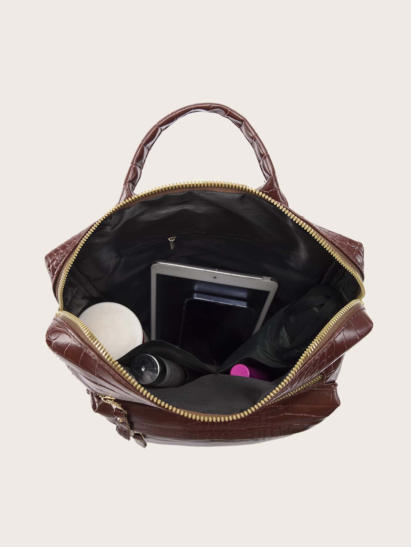 Minimalist style crocodile embossed feature backpack