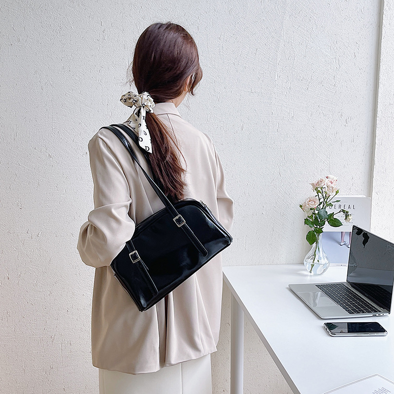 Large Shoulder Retro Bright Leather Tote Bag